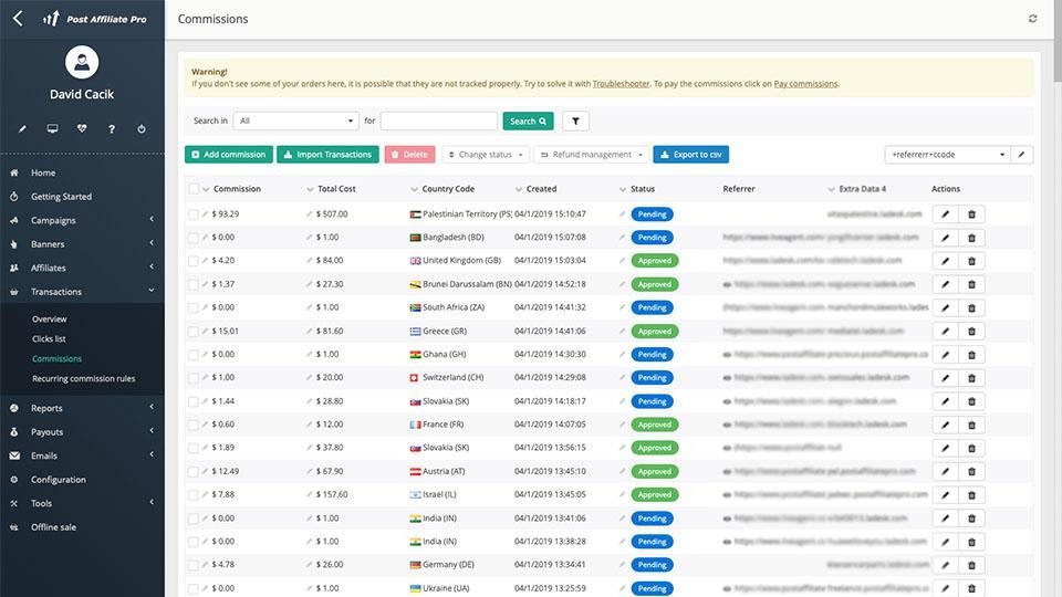 Dashboard UI of Post Affiliate Pro