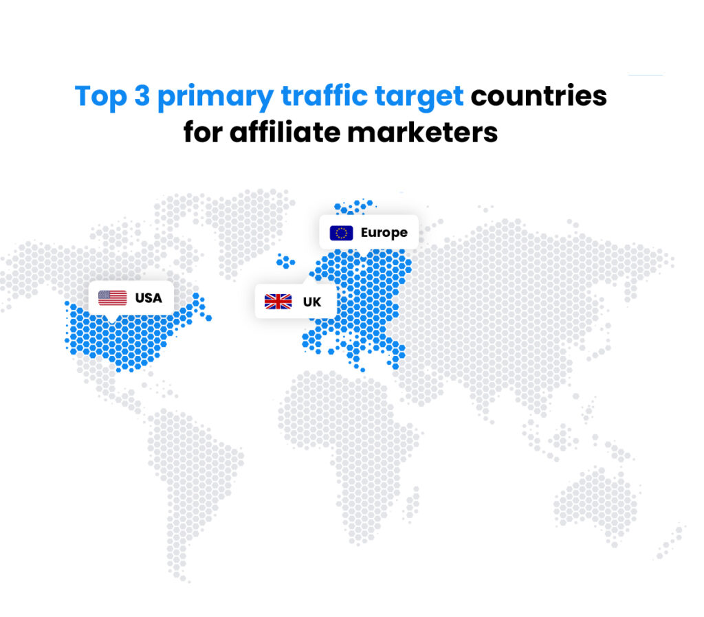 top 3 countries primary traffic target countries for affiliate marketers - USA , UK , EU